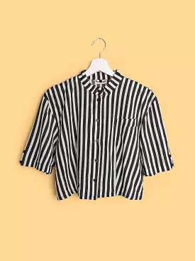 80's 90's Boxy Cropped Blouse Vertical Stripes - size S-M