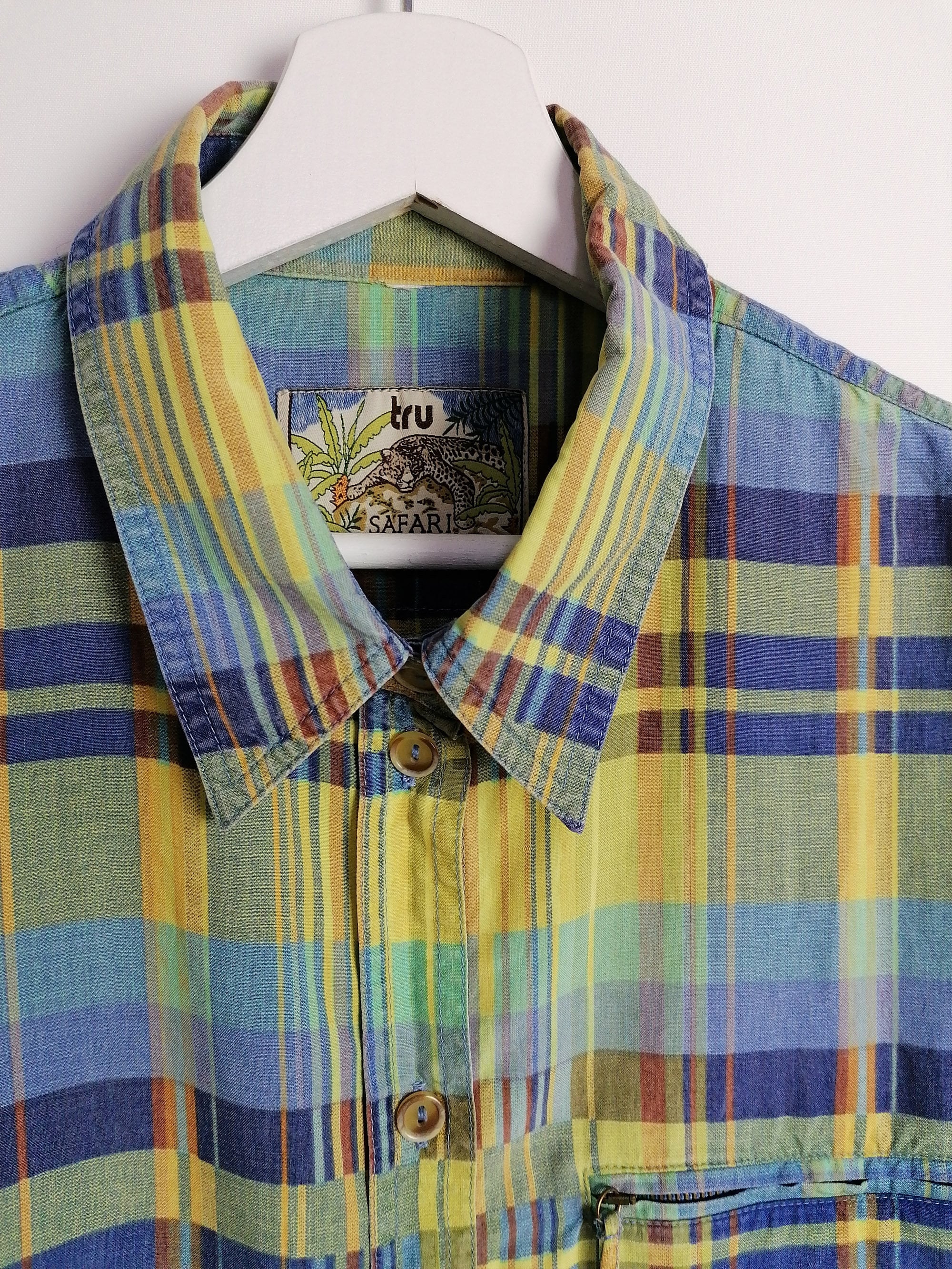 80's Retro Check Pattern Safari Blouse - M-L