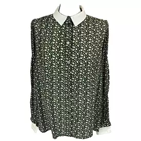 A.P.C. Green & Ecru Cherry Print Silk Blouse M