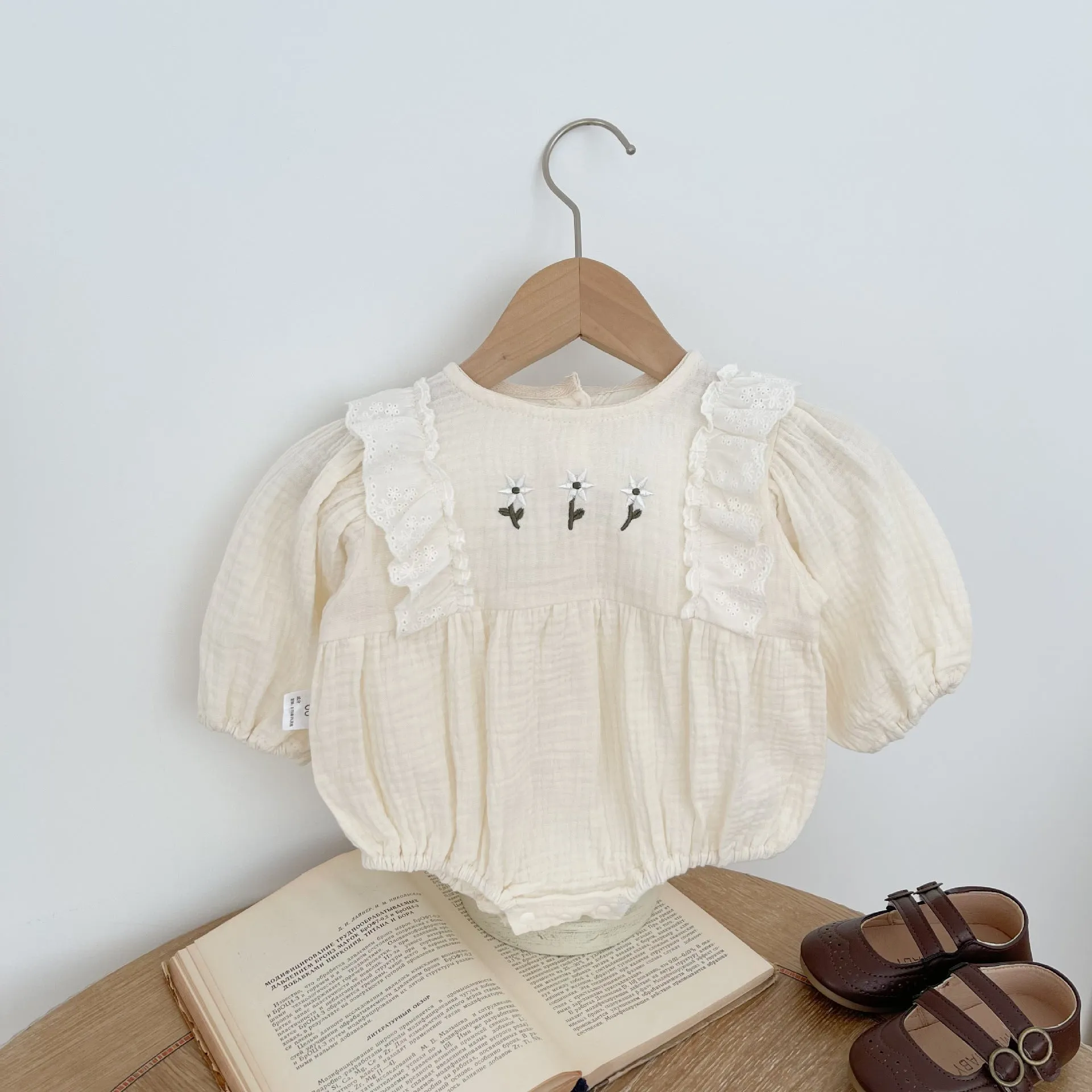 Baby Girls Solid Color Embroidered Rompers Wholesale 24030195