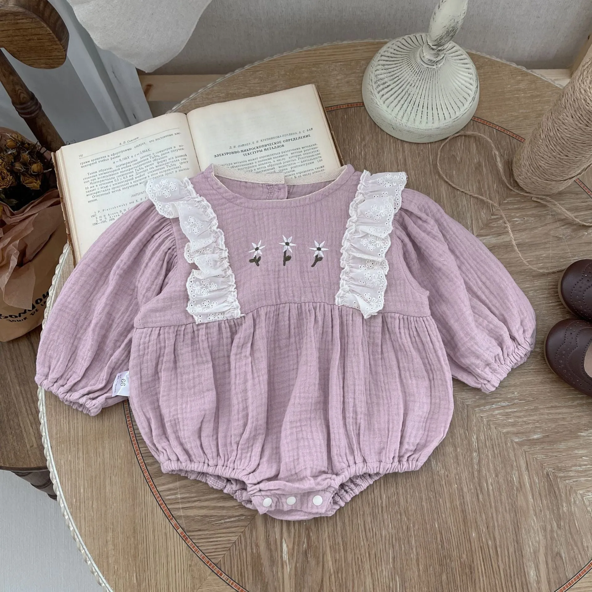 Baby Girls Solid Color Embroidered Rompers Wholesale 24030195