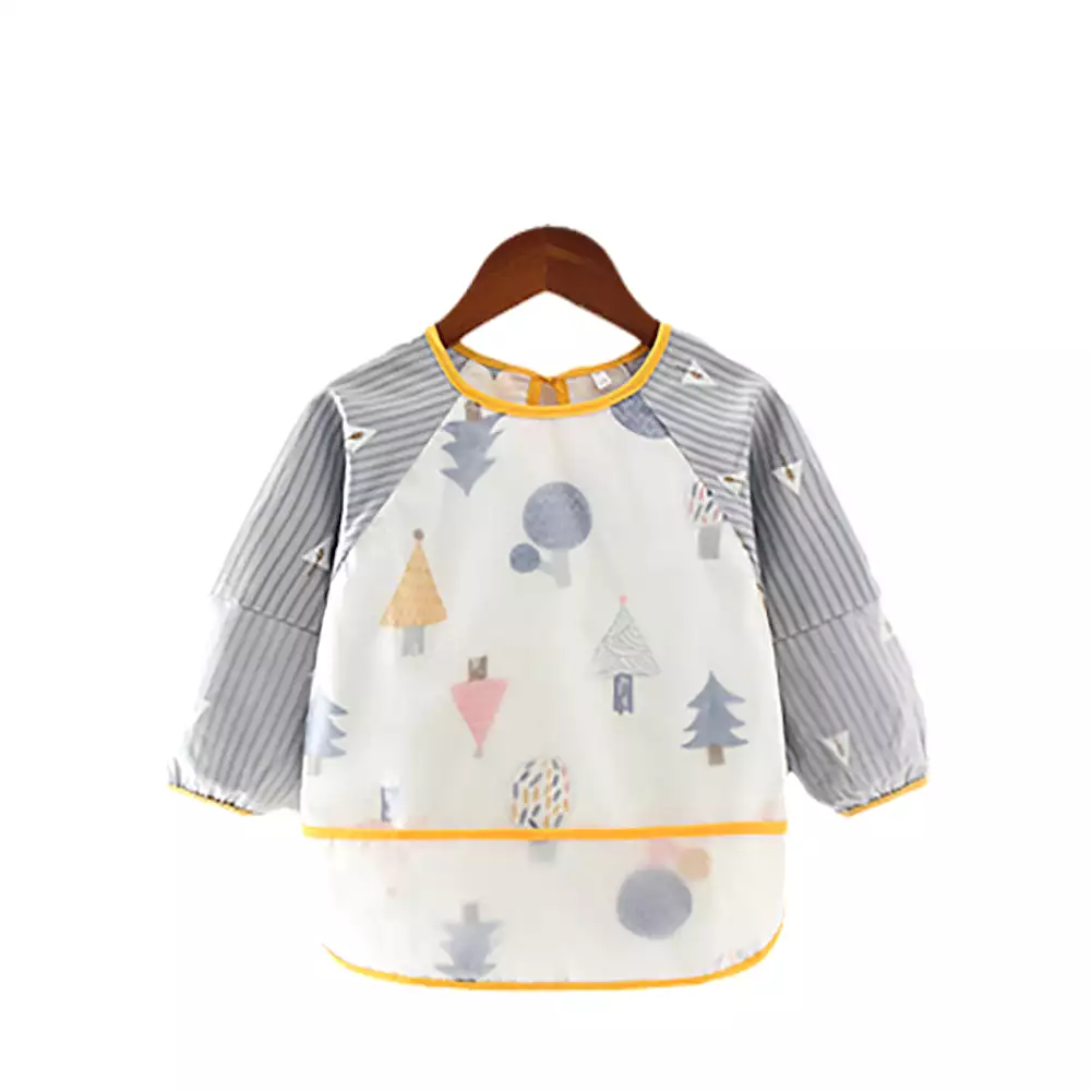 Baby Long Sleeve Apron Smock Bib Blue Forest V2