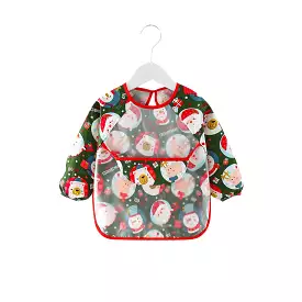 Baby Long Sleeve Apron Smock Bib Christmas Santa Green