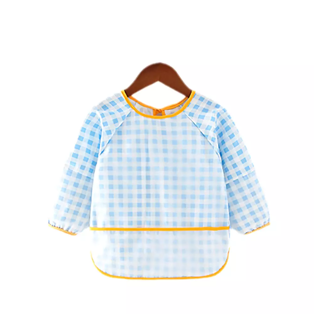 Baby Long Sleeve Apron Smock Bib Gingham Blue