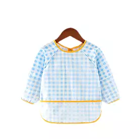 Baby Long Sleeve Apron Smock Bib Gingham Blue