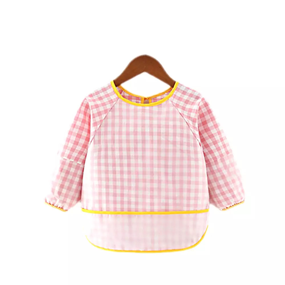 Baby Long Sleeve Apron Smock Bib Gingham Pink