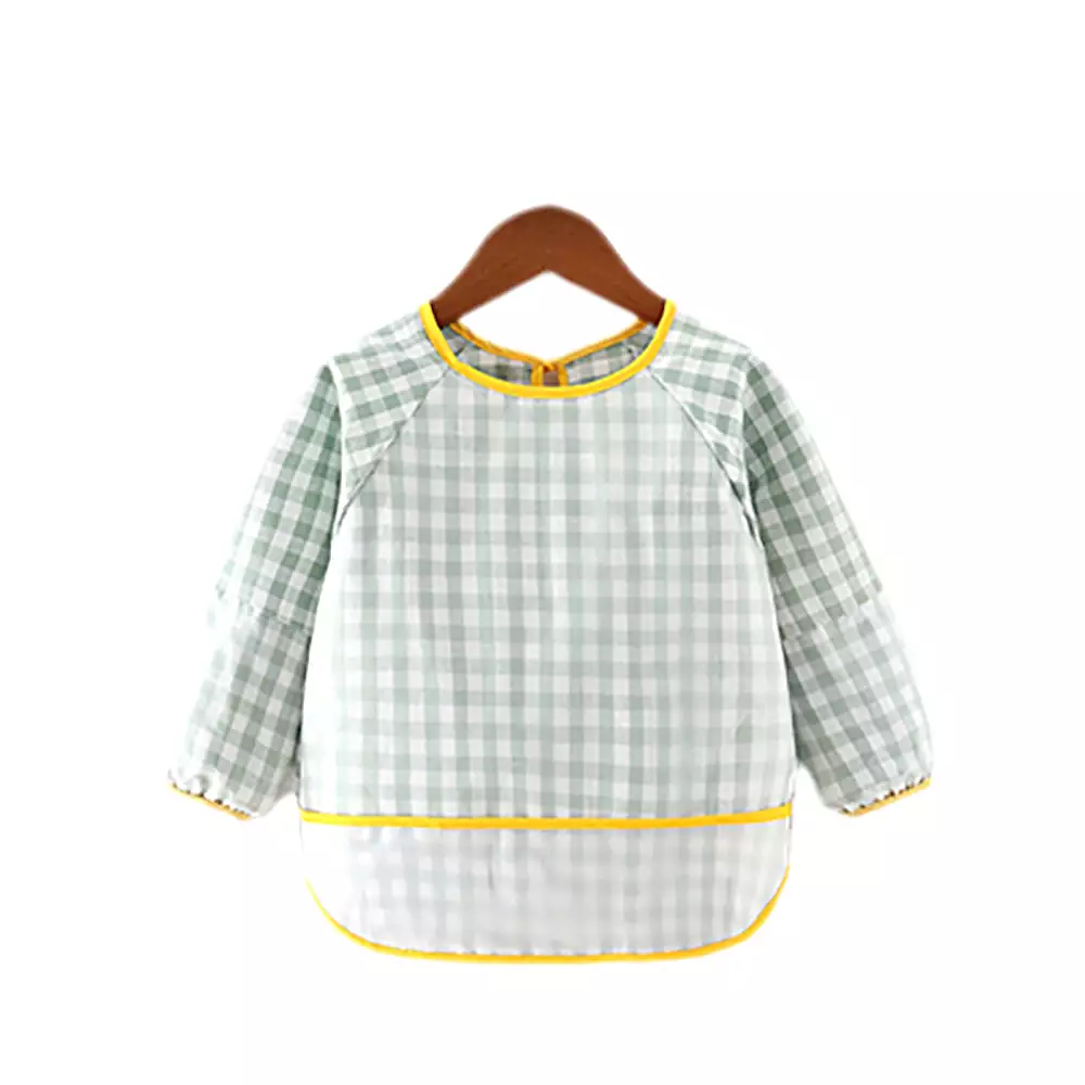 Baby Long Sleeve Apron Smock Bib Gingham Teal