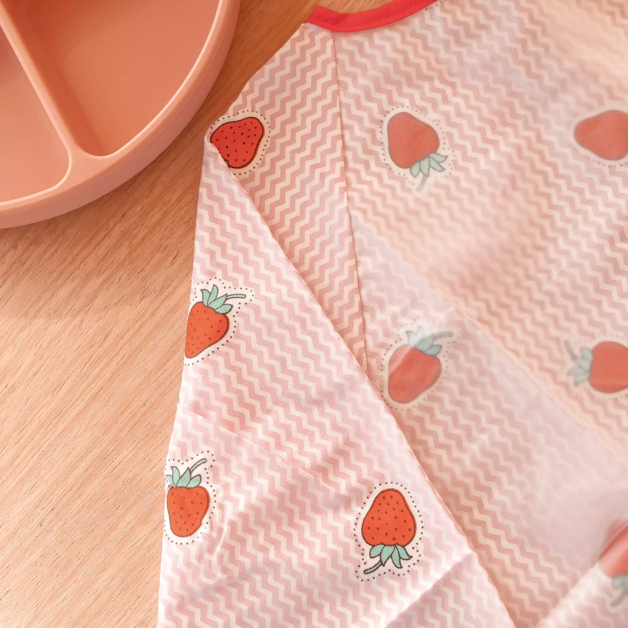 Baby Long Sleeve Apron Smock Bib in Strawberries