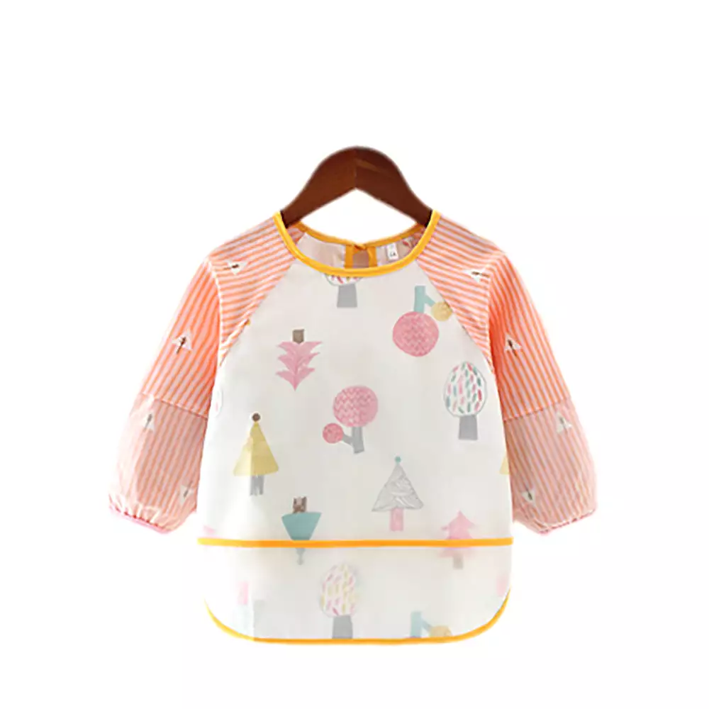 Baby Long Sleeve Apron Smock Bib Peach Forest V2