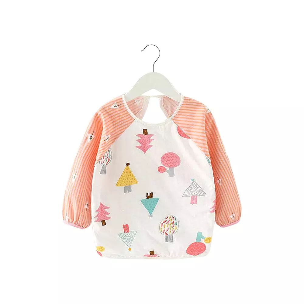 Baby Long Sleeve Apron Smock Bib Peach Forest