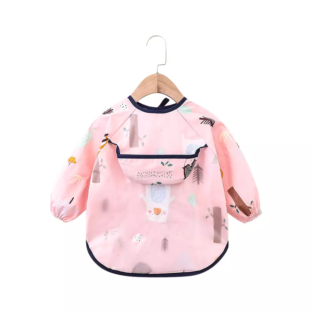 Baby Long Sleeve Apron Smock Bib Pink Woodlands