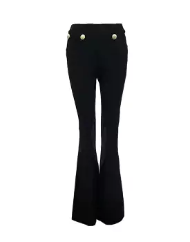 Bandage Gold Buttoned Flared Pants In Black