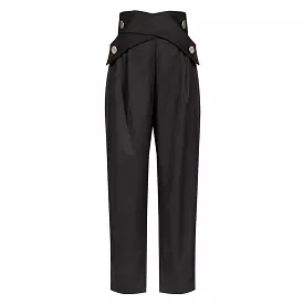 Black High Waisted Ruched Gold Button Pants