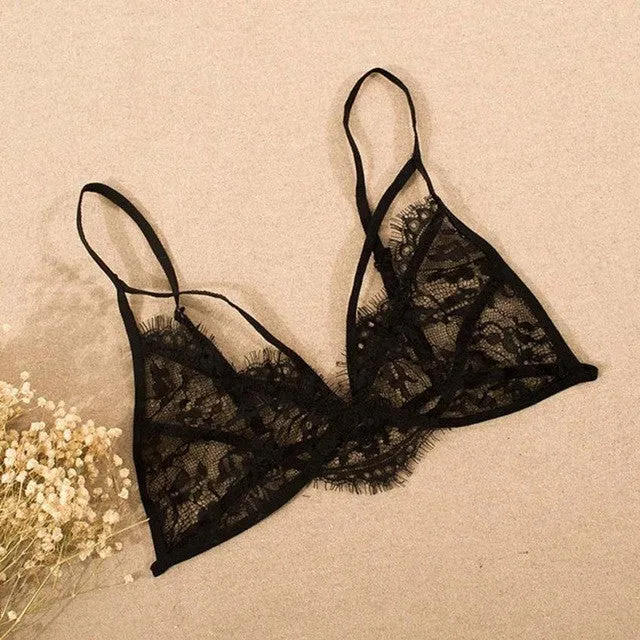 Black Lace Bralette Sexy Women Cropped Crop Bandage Sexy Lingerie Bra Tops Crop Halter Tops Canotta Intima Donna#121 SM6