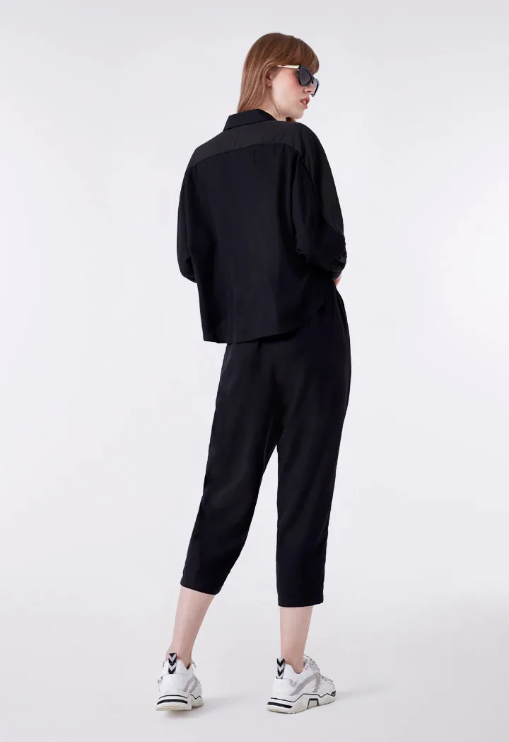 Black Tie Front Overlap Jumpsuit