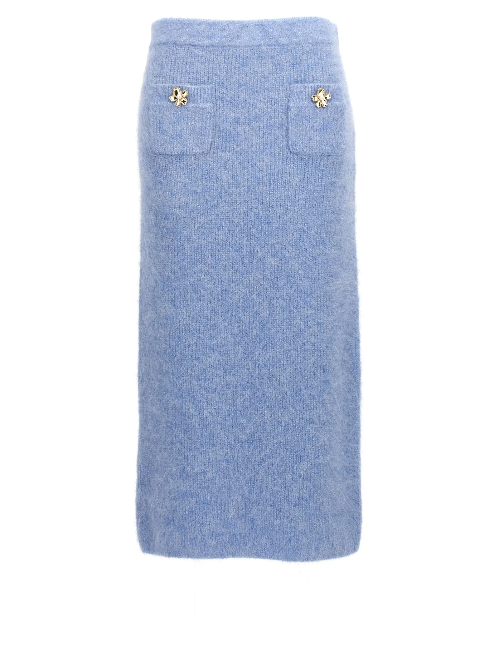 Blue Soft Knit Midi Skirts Light Blue