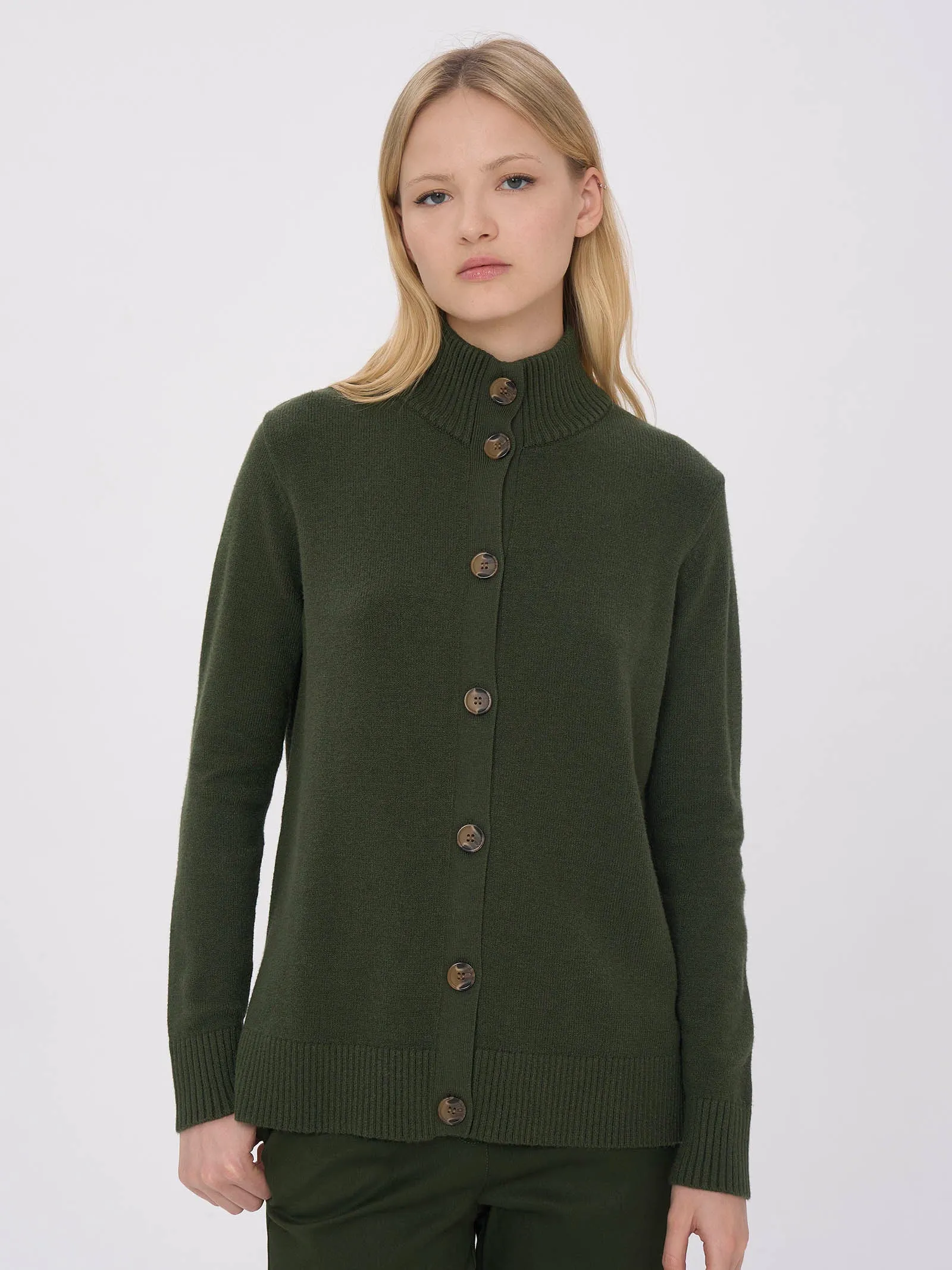 Bomber con bottoni in filato Super Soft - Kombu Green