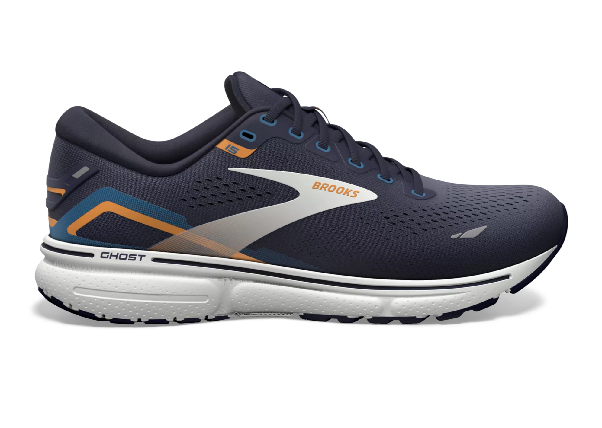 Brooks Ghost 15 (2E Width) - Peacoat/Blue/Orange Pop (Mens)