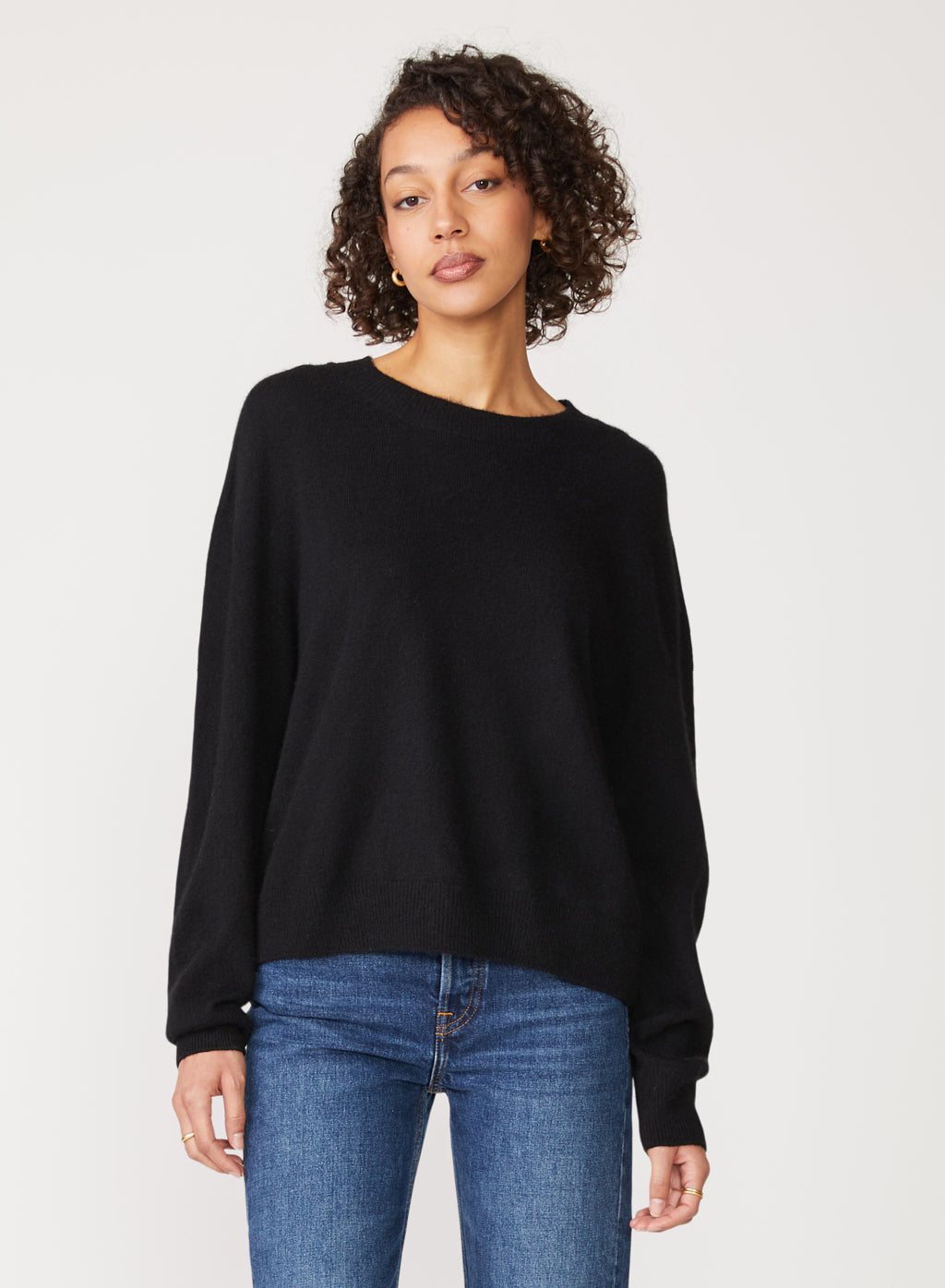 Brushed Cashmere Crew Sweater in Black