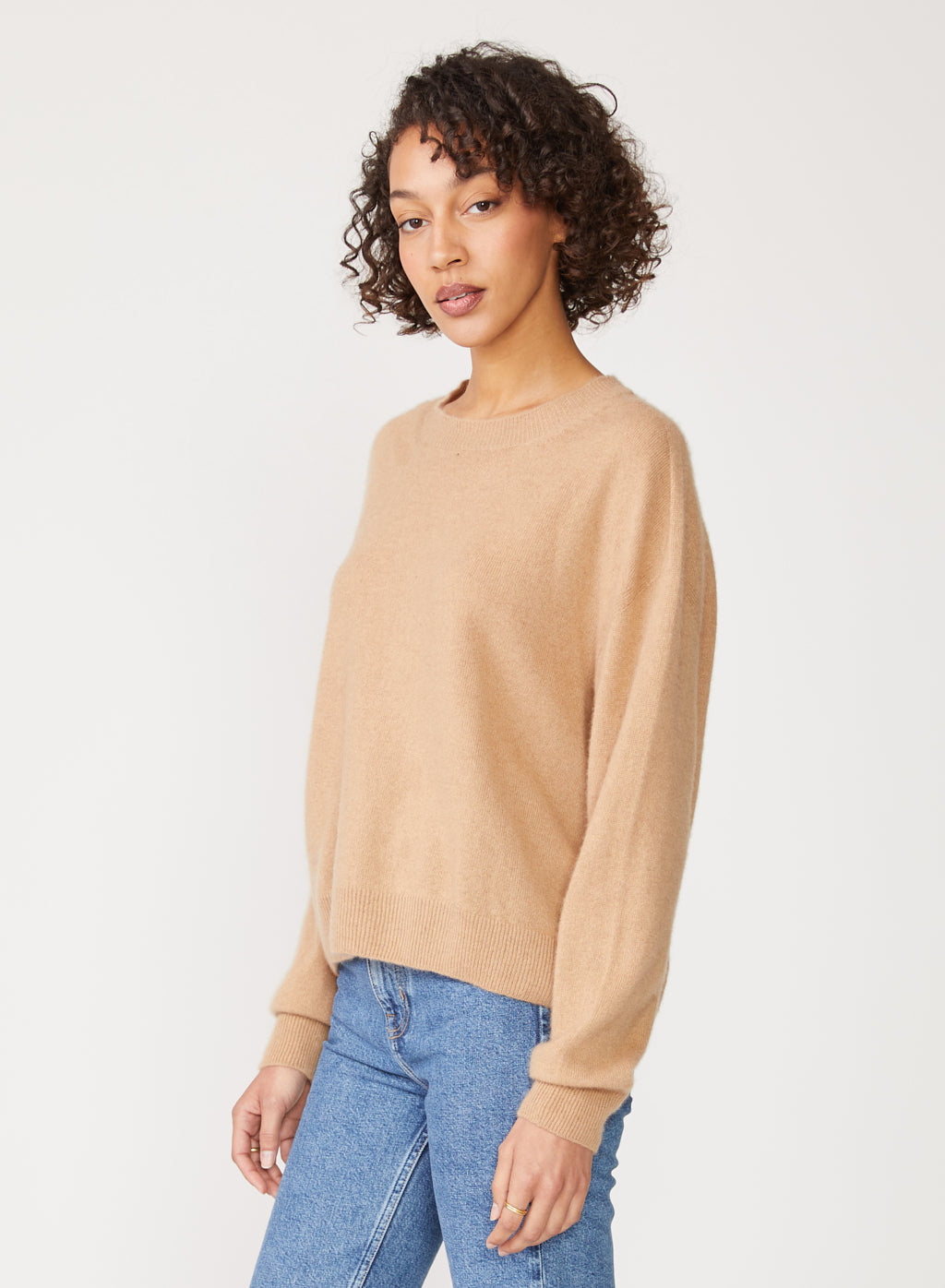 Brushed Cashmere Crew Sweater in Camel