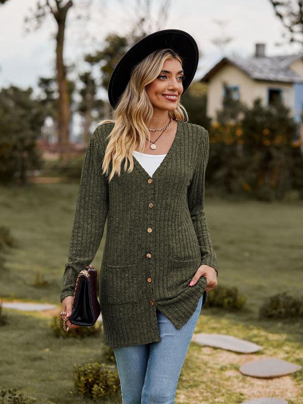 Brushed Pitted Ladies Cardigan Sweater