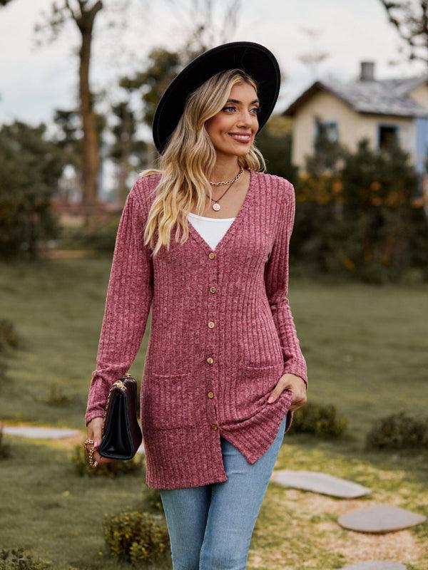 Brushed Pitted Ladies Cardigan Sweater