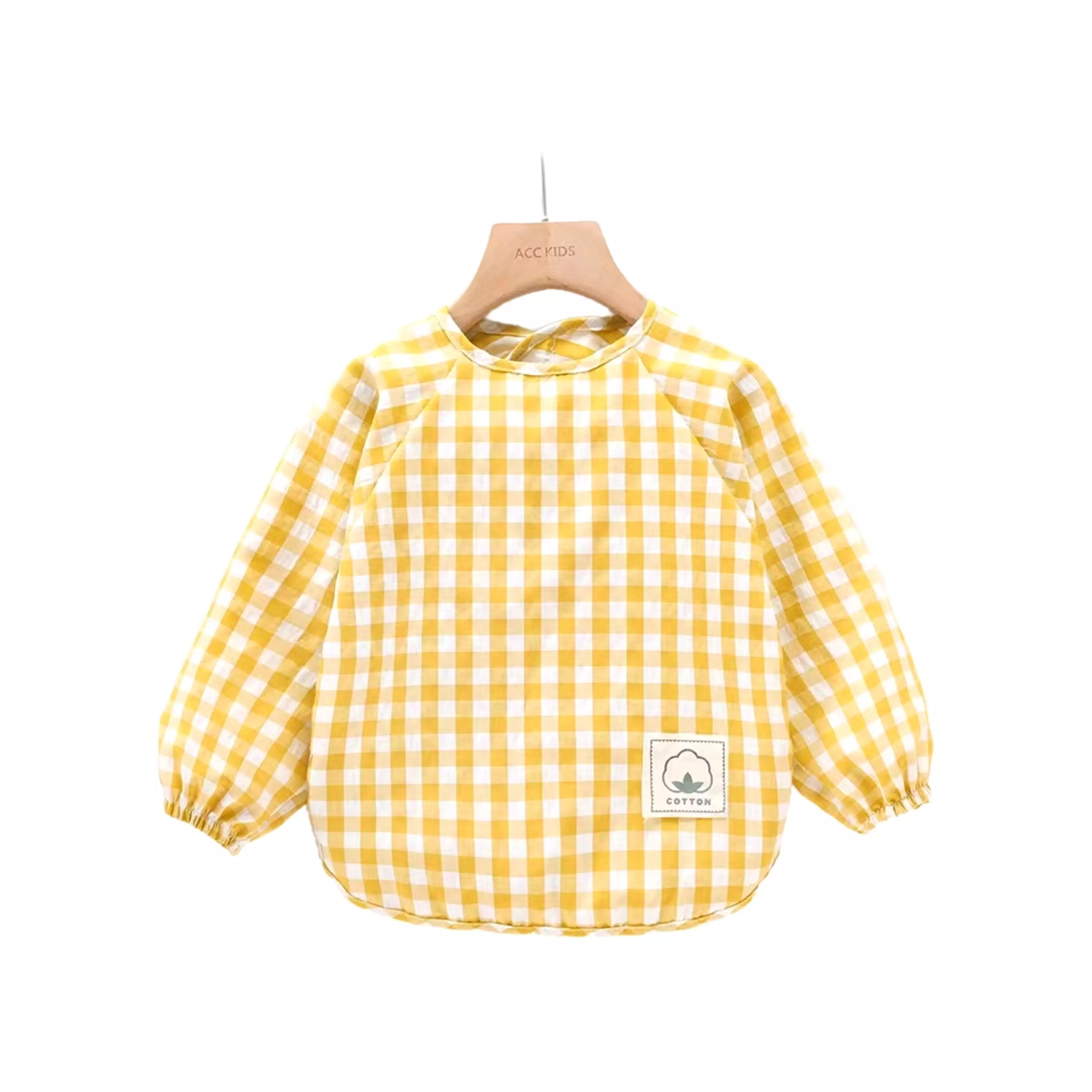 Classic Gingham Style Long-Sleeve Baby Smock in Lemon