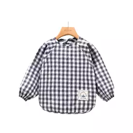 Classic Gingham Style Long-Sleeve Baby Smock in Navy Blue