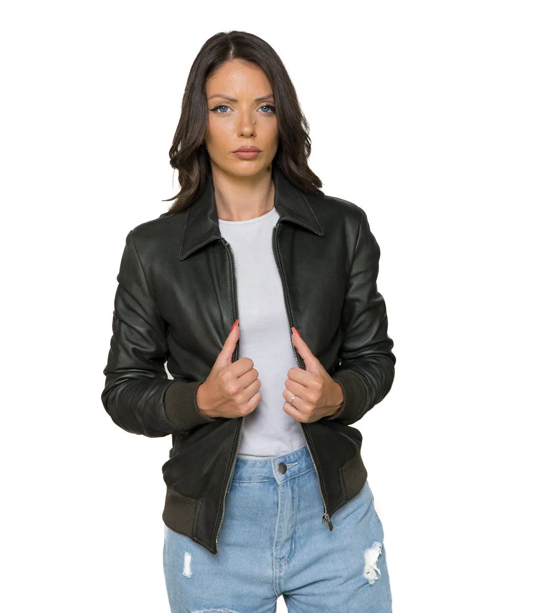 Cloe - Bomber Donna Verde in vera pelle