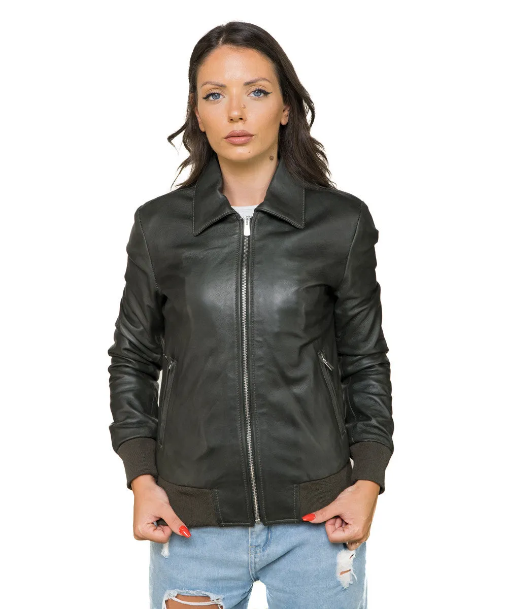 Cloe - Bomber Donna Verde in vera pelle