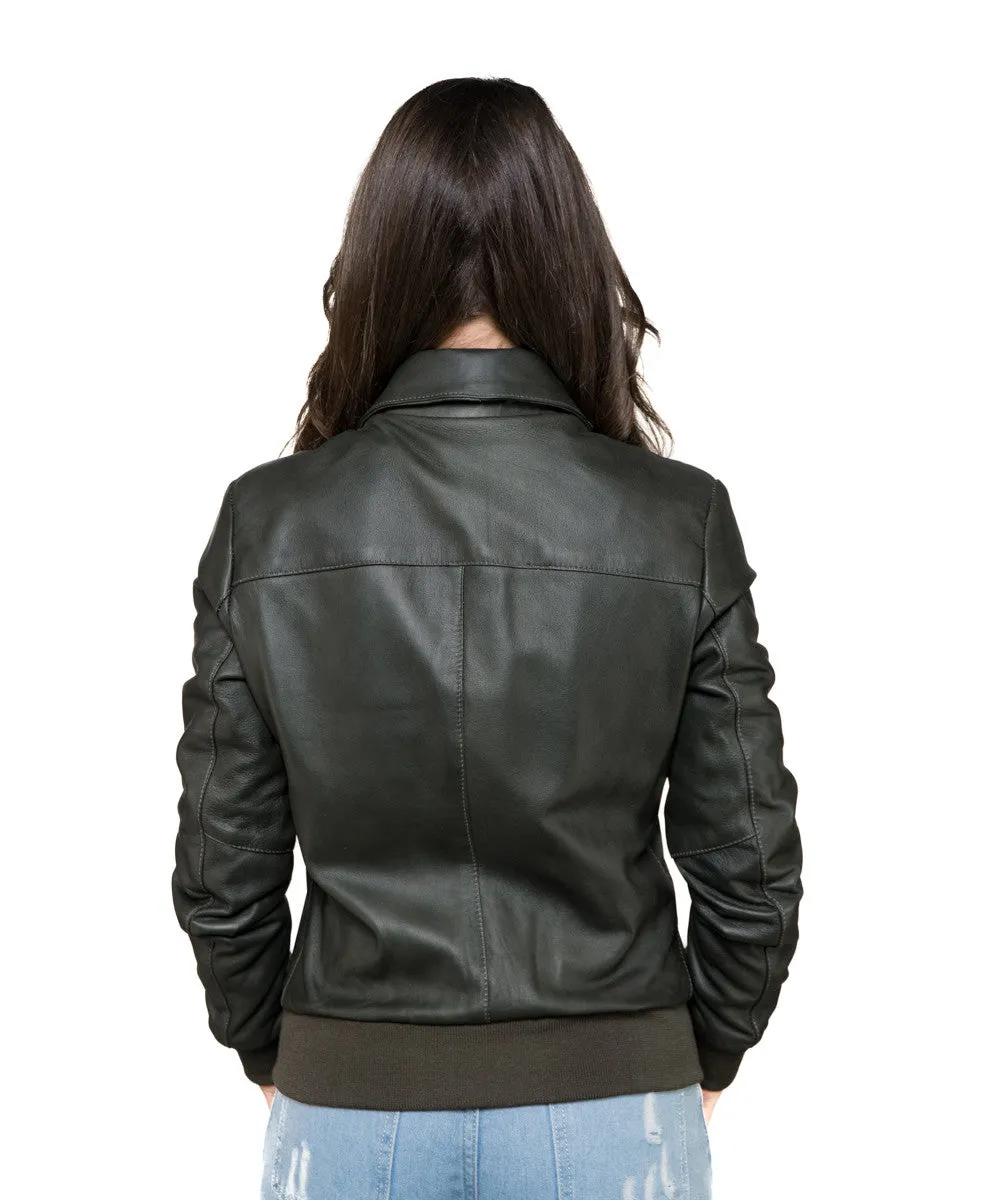 Cloe - Bomber Donna Verde in vera pelle