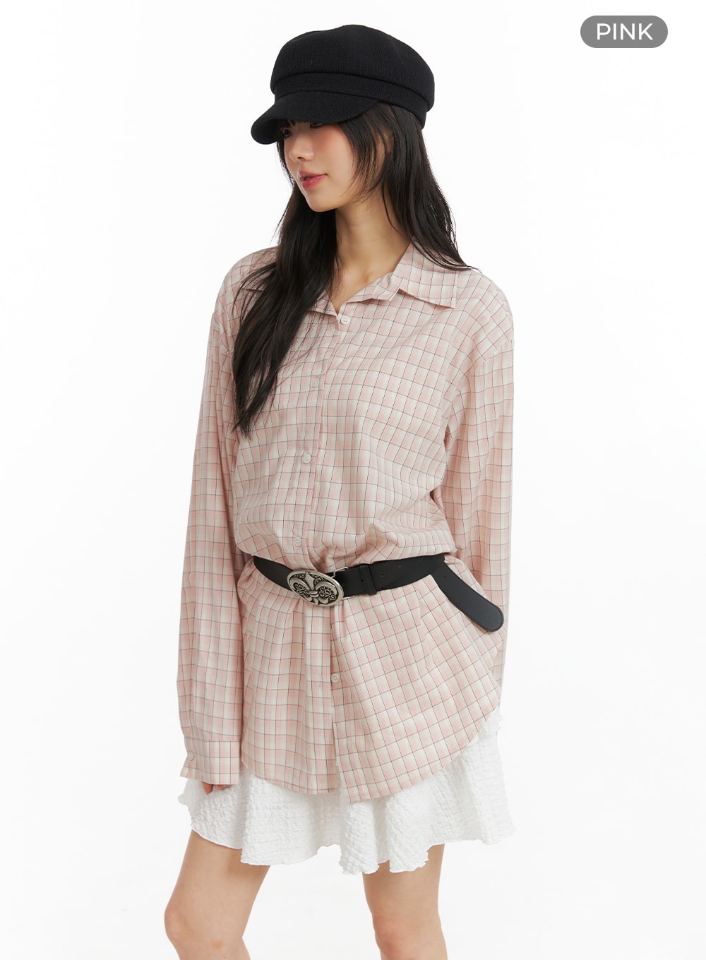 Collar Checks Button Long Sleeve Blouse CM413