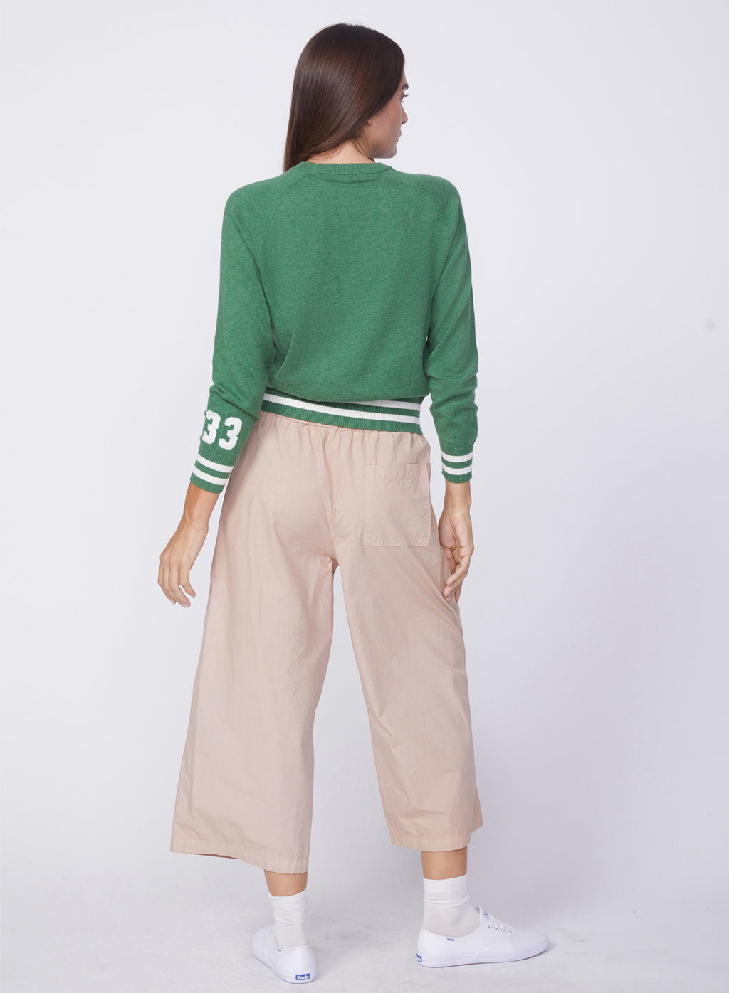 Cotton Cashmere Raglan Tennis Sweater in Pine