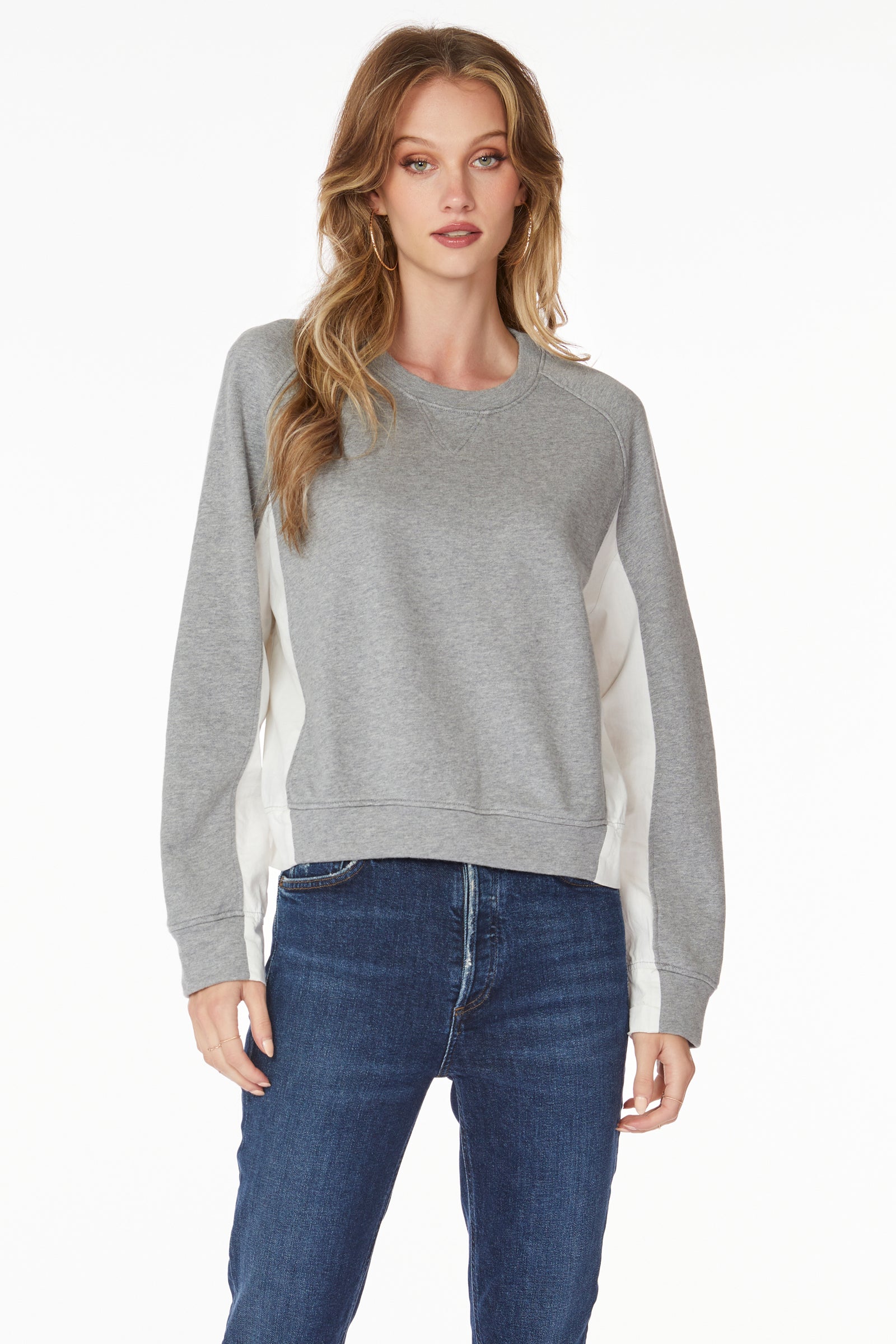 CREWNECK SWEATSHIRT WITH POPLIN INSETS