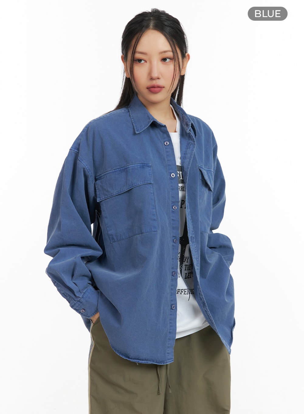 Denim Collar Solid Pocket Blouse CM419