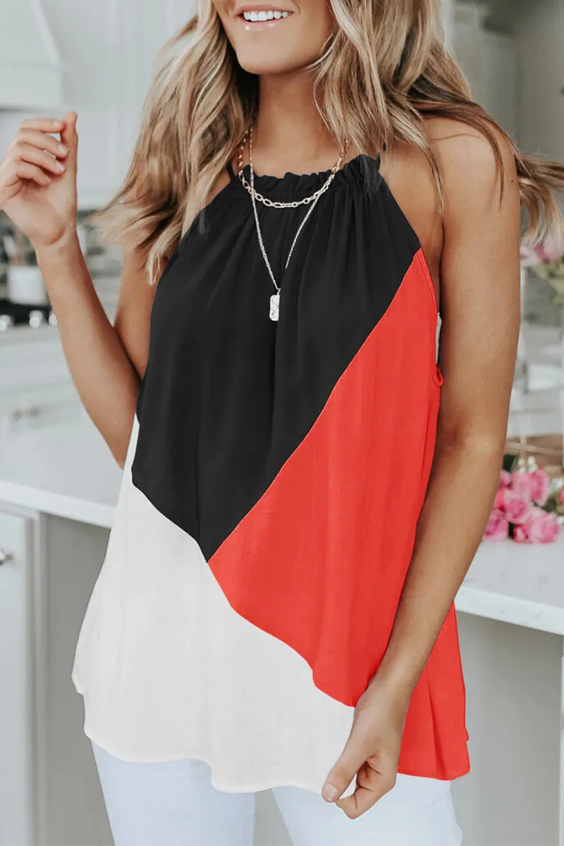 Elegant Patchwork  Contrast Halter Tops