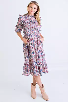 Floral Ditzy Smock Midi Dress