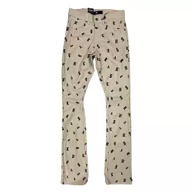 Focus Cream Leather Print Stacked Pants (5227)