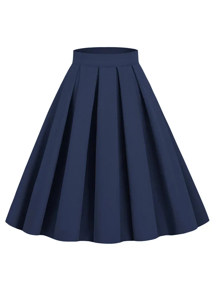 Ginger Solid Vintage 50s Style Pleated Midi Skirts for Women Elegant Clothes Female Swing Skirt