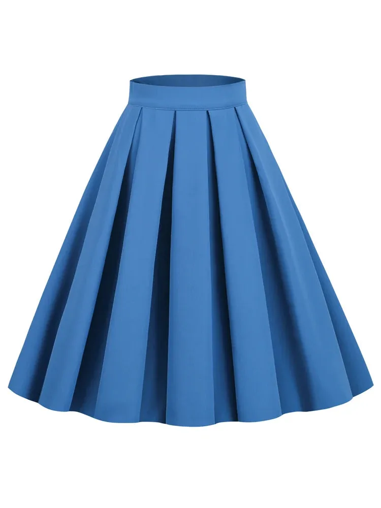 Ginger Solid Vintage 50s Style Pleated Midi Skirts for Women Elegant Clothes Female Swing Skirt