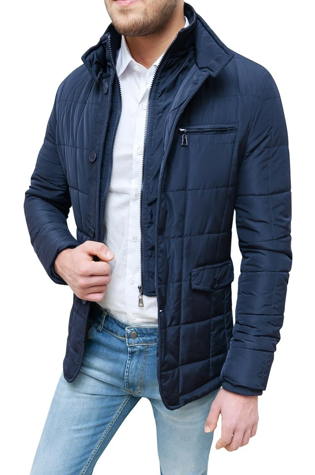 GIUBBOTTO PIUMINO UOMO DIAMOND INVERNALE BLU ELEGANTE GIACCA TRENCH IMPERMEABILE