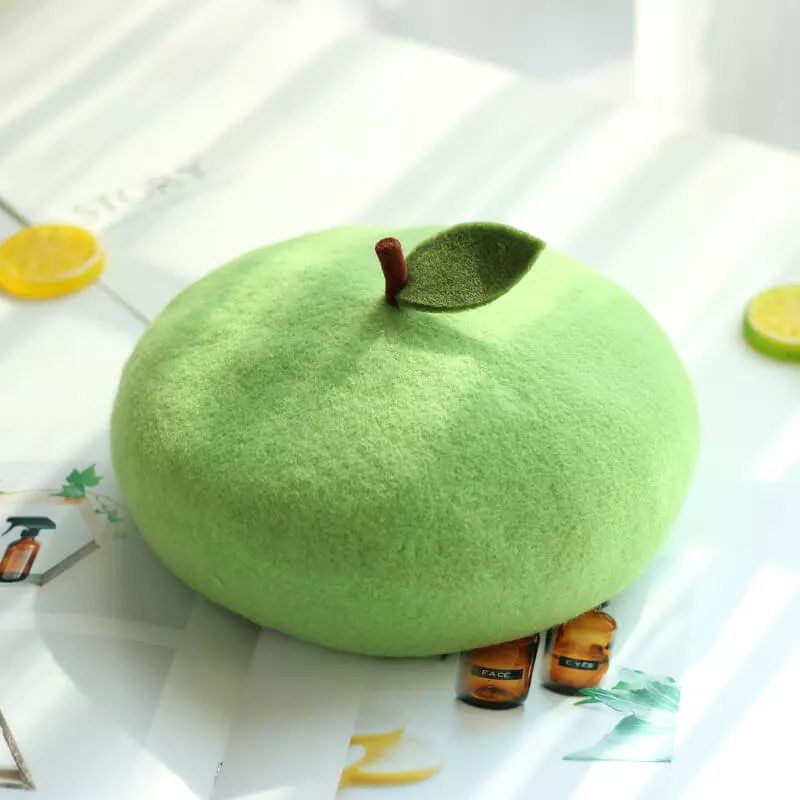 Green apple Wool Beret by0122