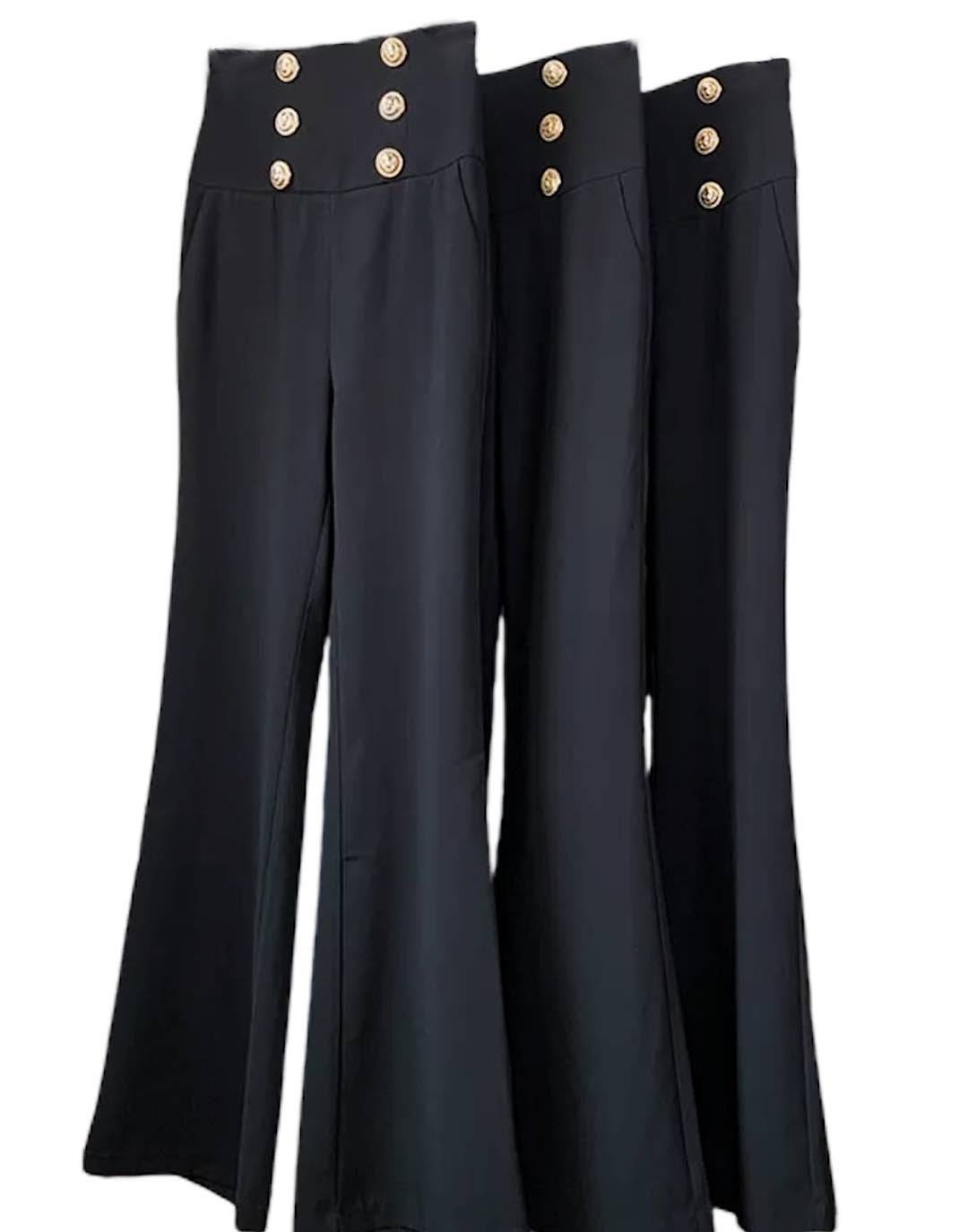 High Waisted Gold Button Flared Pants