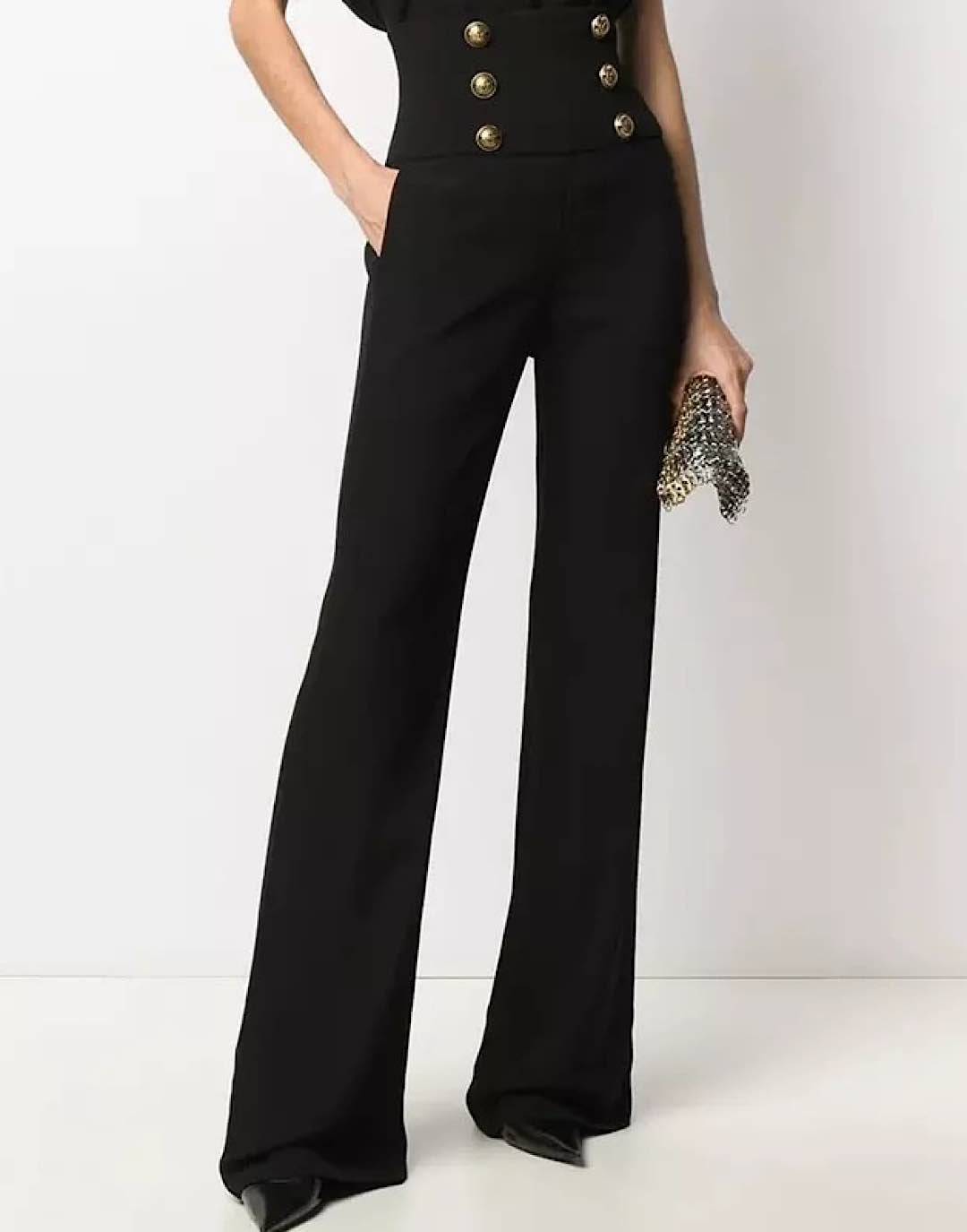 High Waisted Gold Button Flared Pants