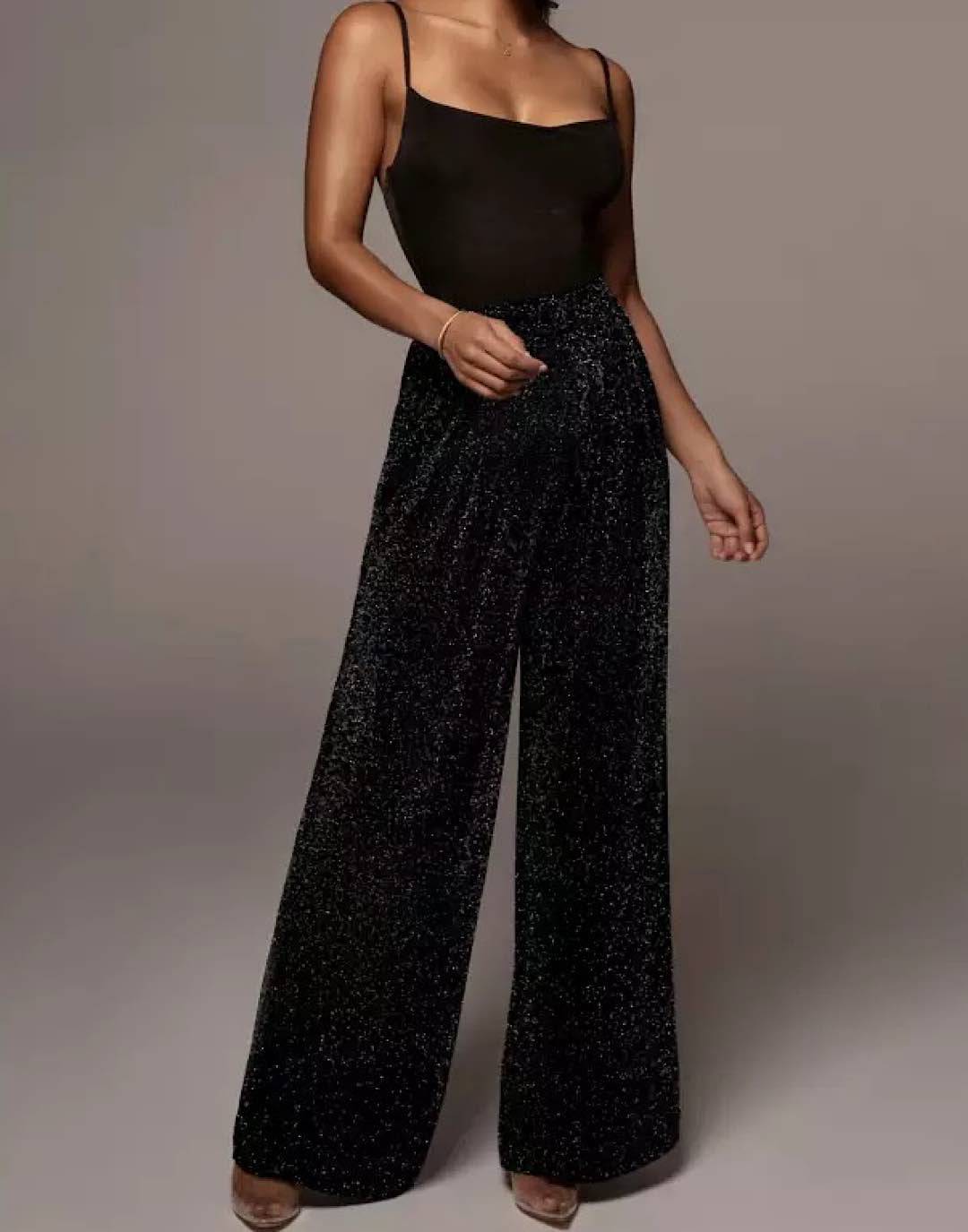 High Waisted Loose Sequined Long Pants