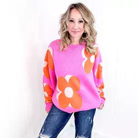 Hot Pink Quietly Bold Mod Orange Floral Sweater