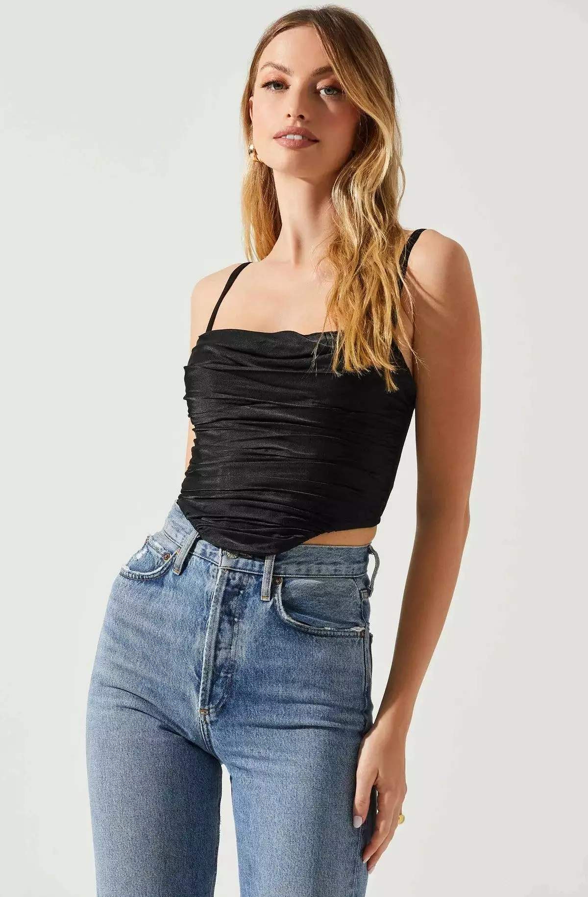 Janet Ruched Bustier Top - black