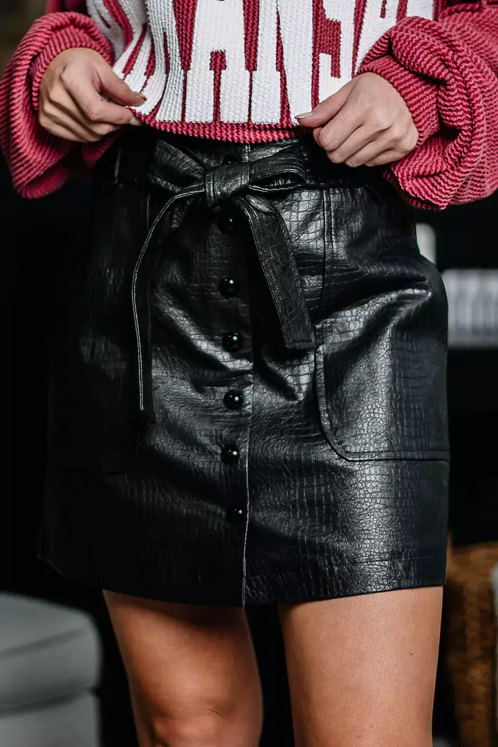 Joining In Faux Leather Skirt | Black