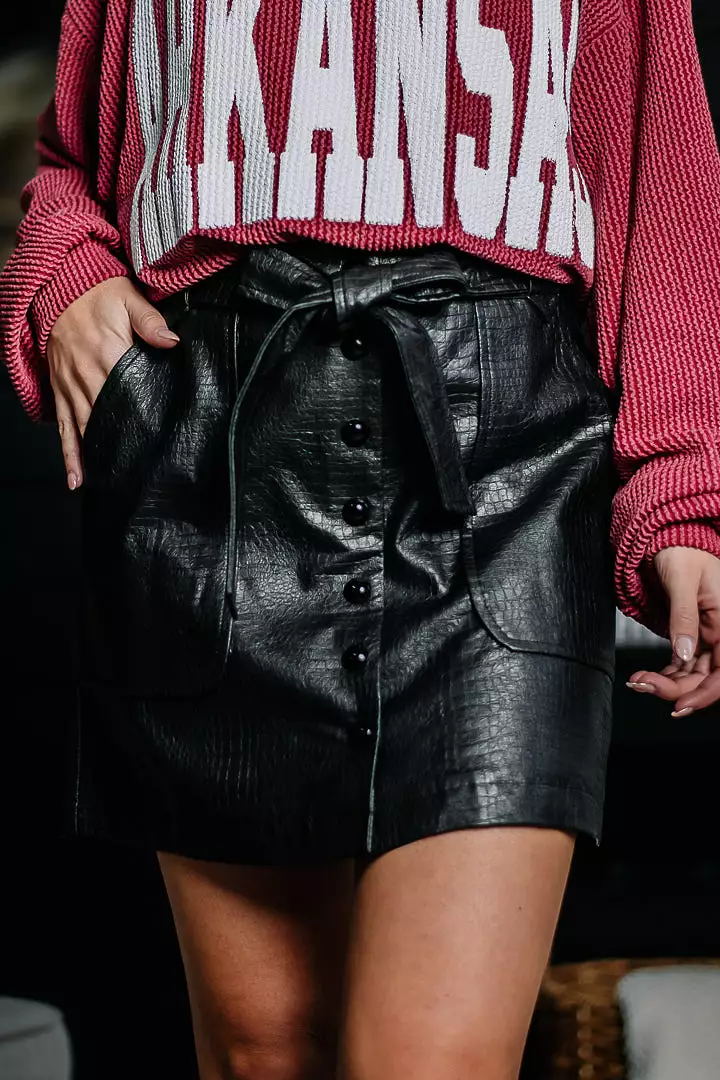 Joining In Faux Leather Skirt | Black