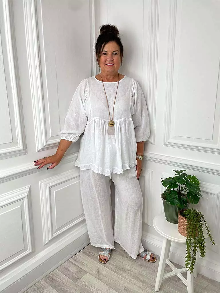 Linen Smock Top - White